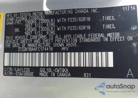 2015 Lexus Rx 350 from USA, damaged, VIN 2T2ZK1BA4FC174418